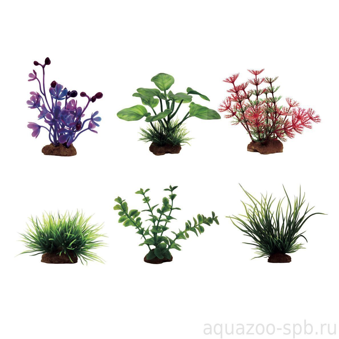 ArtUniq Plants Set 6XS - Набор искусственных растений Марсилия фиолетовая, Анубиас, Амбулия красная, Лилеопсис, Лизимахия, Ситняг, 7-10 см, 6 шт